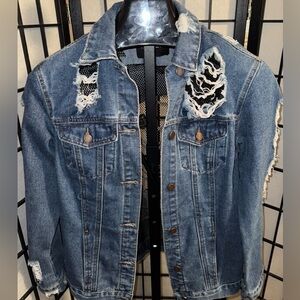 Fashion Nova Distressed Blue Denim Jean Jacket